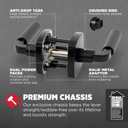 Kwikset Mirada Interior Midtown Privacy Door Handle with Lock, Door Lever for Bathroom and Bedroom, Matte Black Reversible Keyless Push Button Lock Door Lever