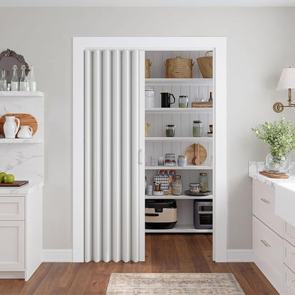 SmartStandard 48" x 80" Accordion Doors Interior, Double Walled, White | Easy to Assemble, Save Space, PVC Accordion Folding Doors for Closet Doorway Basement, with Track and Hardware