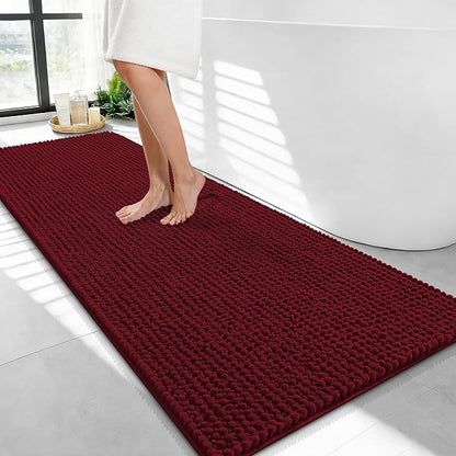 OLANLY Thick Chenille Bathroom Runner Rugs Mats 47x24, Burgundy | Soft Absorbent Bath Rugs, Rubber Backing, Machine Wash Dry, Bath Mats for Bathroom, Tub and Shower, Home Decor Accessories