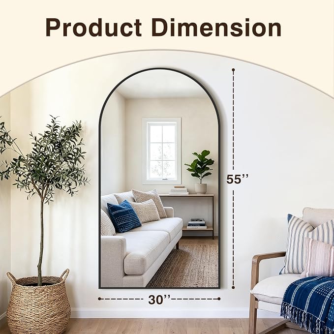 Arched Bathroom Vanity Mirror for Over Sink, 55”x30”, Black | HD Tempered Glass, Anti-Rust Metal Frame, Hanging or Leaning, Wall Mirrors for Bathroom Sink, Bedroom, Living Room, Entryway