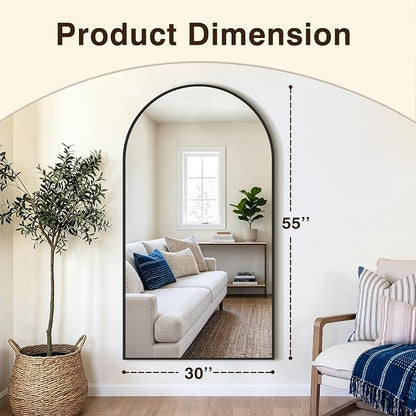 Arched Bathroom Vanity Mirror for Over Sink, 55”x30”, Black | HD Tempered Glass, Anti-Rust Metal Frame, Hanging or Leaning, Wall Mirrors for Bathroom Sink, Bedroom, Living Room, Entryway