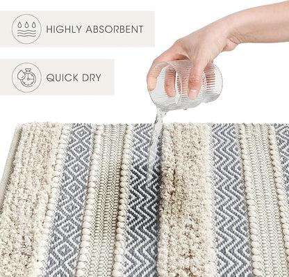 INK+IVY Asher Non-Slip Bath Rug Absorbent Quick Dry Striped, 22 x 58, Grey | Soft Pile, Machine Washable, Striped Pattern, Boho, OEKO-TEX Certified, Hand-Woven Texture, for Bathroom, Shower Room