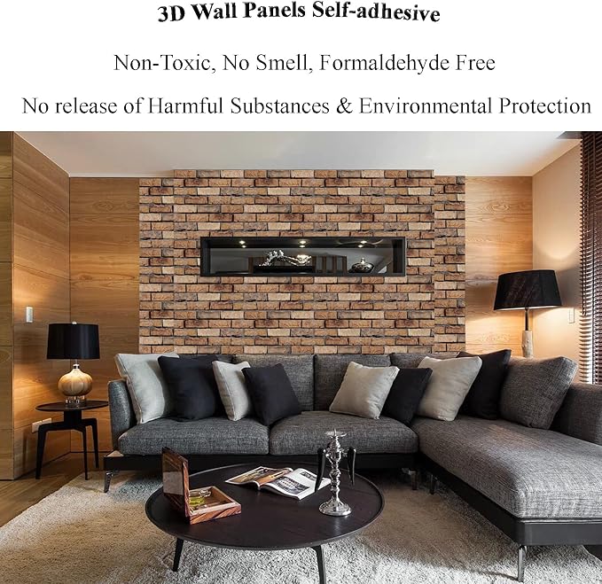 3D Wall Panels Peel and Stick 10 Pcs Brick Textured PVC Panels | 11.81*11.81 Inch, Waterproof, Self-Adhesive Wall Tiles, for Accent Walls, Kitchen, Bathroom, Bedroom & Office Decor