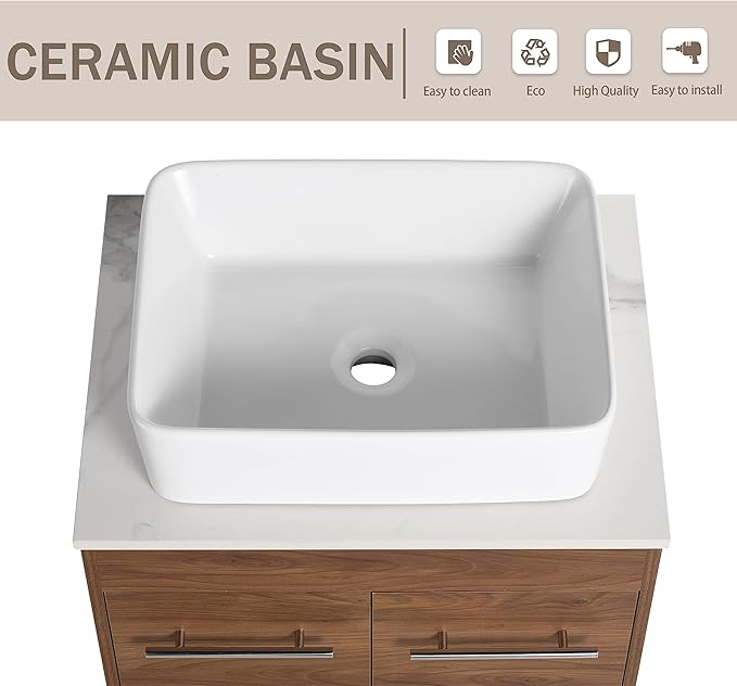 60" Bathroom Vanity, 60 Inch Freestanding Vanity with Ceramic Vessel Sink, Double Sink Bathroom Vanity Combo, Brown Modern Floor Standing Cabinet Set (BRE110, 60 * 18)