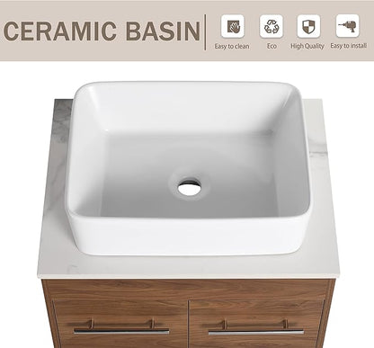 60" Bathroom Vanity, 60 Inch Freestanding Vanity with Ceramic Vessel Sink, Double Sink Bathroom Vanity Combo, Brown Modern Floor Standing Cabinet Set (BRE110, 60 * 18)