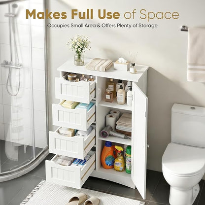 SUPER DEAL Bathroom Storage Cabinet with 4 Drawers and 1 Cupboard, Entryway Home Decor Furniture Towels Storage Organizer Unit, White