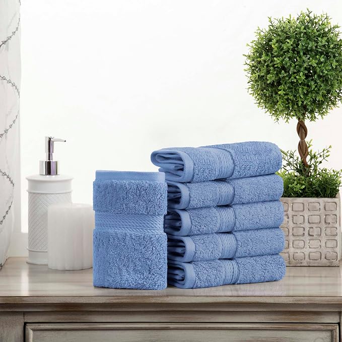 SUPERIOR Egyptian Cotton Plush & Absorbent, Face Towel Set of 6, Denim Blue | Quick Dry, Soft Luxury Towel Set, Bath Essentials for Bathroom, Guest Bath, Spa, 2 Piece Face, Madeline Towels