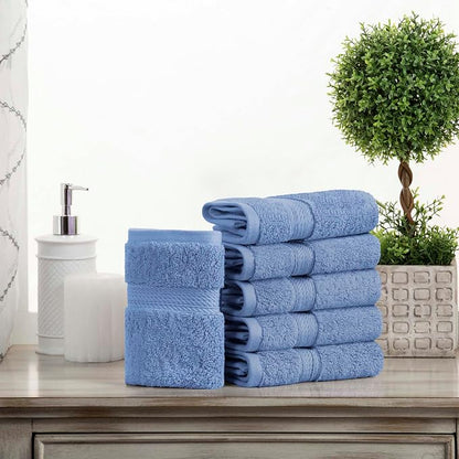 SUPERIOR Egyptian Cotton Plush & Absorbent, Face Towel Set of 6, Denim Blue | Quick Dry, Soft Luxury Towel Set, Bath Essentials for Bathroom, Guest Bath, Spa, 2 Piece Face, Madeline Towels
