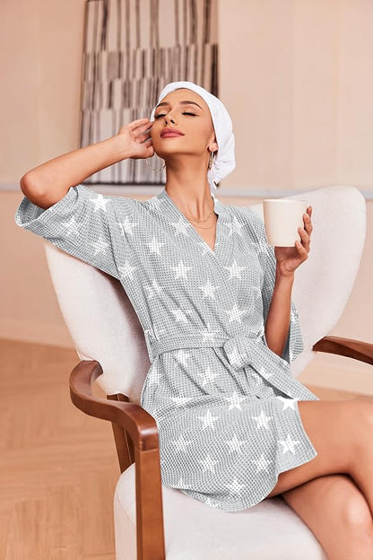 Ekouaer Robes for Women Waffle Knit Bathrobe Soft Lightweight Knee Length Loungewear S-XXL