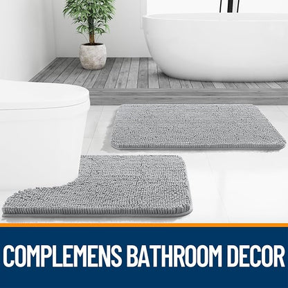 OLANLY Bathroom Runner Rugs 70x24, Extra Soft Absorbent Chenille Bath Rugs | Light Grey, Quick-Drying Rubber Backing, Washable Long Bath Mat for Bathroom Floor, Tub and Shower, Home Decor Accessories