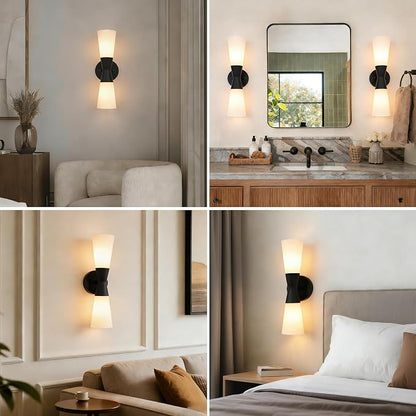 Bathroom Wall Sconce, Modern Indoor Vanity Light Fixtures 17", Up Down Lighting, Wall Mount Lamp for Living Room Bedroom Hallway Stairway Fireplace Mirror E26 Base 1PC White&Black