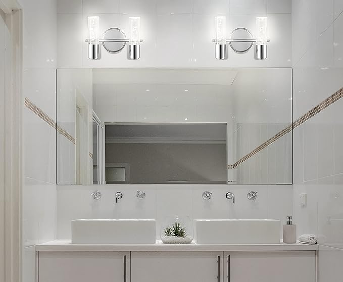 JONATHAN Y 10.75" Chrome Modern Integrated LED Vanity Light Wall Sconce for Bathroom, Clear Bubble Acrylic Shade Minimalist Art Deco Light for Hallway, Entryway, 4000K (JYL7223A)