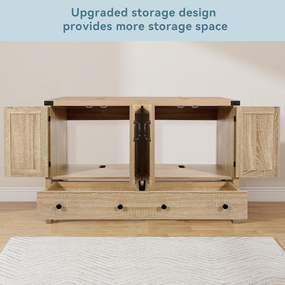 48 inch Natural Color Bathroom Vanity, Rustic Fixture Standing Pedestal Cabinet with Two Silver Leaf Sinks