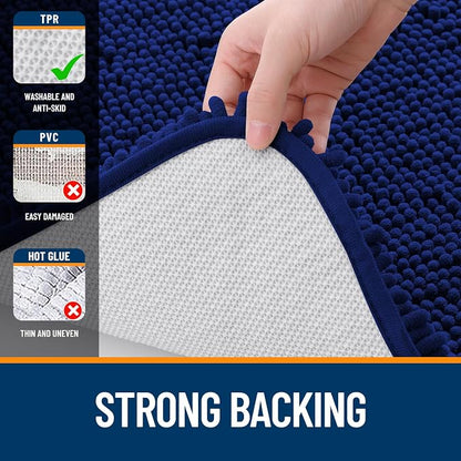 OLANLY Bathroom Runner Rugs 70x24, Extra Soft Absorbent Chenille Bath Rugs | Navy, Quick-Drying Rubber Backing, Machine Washable Long Bath Mat for Bathroom Floor, Tub and Shower, Home Decor Accessories