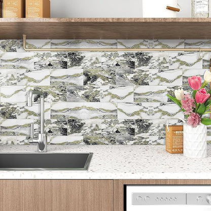 Peel and Stick Backsplash Tile for Kitchen & Bathroom Walls (Rough Verde Antique, 10 Tiles - 9.7 sq. ft. (0.9 m²))