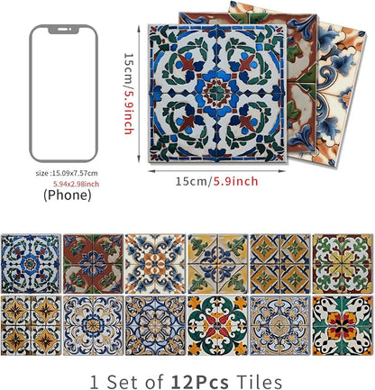 12Pcs Back Splash Peel-Stick,Waterproof 6x6 Tiles Decal | 1.6mm-Thick FOAM+PE Tile Stickers,Stick on Tiles for Kitchen Wall,Bathroom,Cabinets