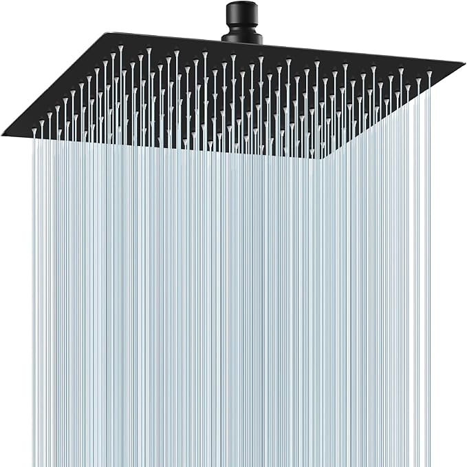 Midanya Square Rain Shower Head,High Pressure,Matte Black 12 Inch | 360°Swivel,Ceiling or Wall Mount,Waterfall Full Body Coverage,Bathroom Remodel,Stainless Steel Large Rainfall Shower Head