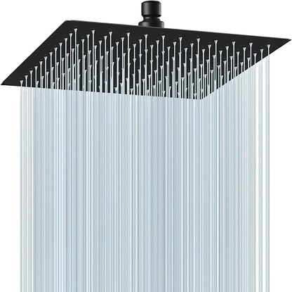 Midanya Square Rain Shower Head,High Pressure,Matte Black 12 Inch | 360°Swivel,Ceiling or Wall Mount,Waterfall Full Body Coverage,Bathroom Remodel,Stainless Steel Large Rainfall Shower Head