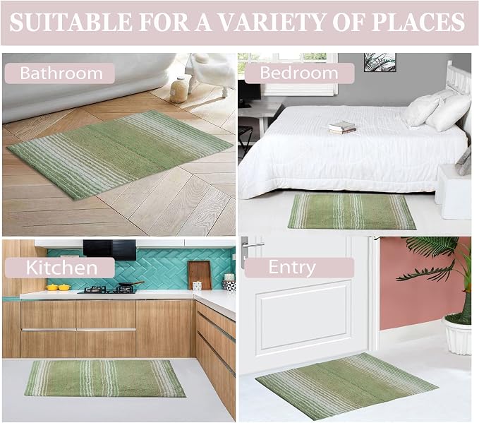 Home Weavers 100% Cotton Gradiation Collection Bathroom Décor | Washable Rug | Bathroom Mat | Kitchen Mat | Bathroom Rug Set | Bath Mat Set | Bath Floor Mat Non Slip, 5 Piece Set with Contour, Sage