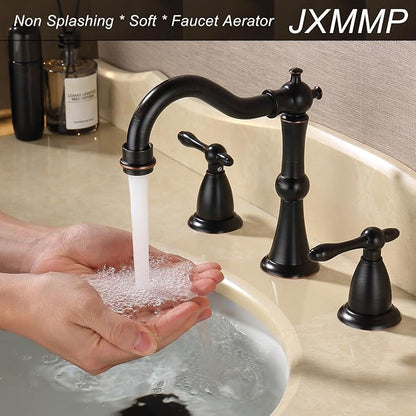 Oil Rubbed Bronze Antique Bathroom Faucet 3 Hole, Widespread 8in Bathroom Sink Faucet with Pop Up Drain and cUPC Supply Hose, Modern 2 Handle Three Hole Bathroom Faucet Bronze JXM3073ORB