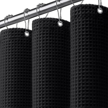 Stall Waffle Shower Curtain - Black Cotton Fabric Texture Heavyweight Shower Curtains for Narrow Bathroom,Washable,36Wx72L