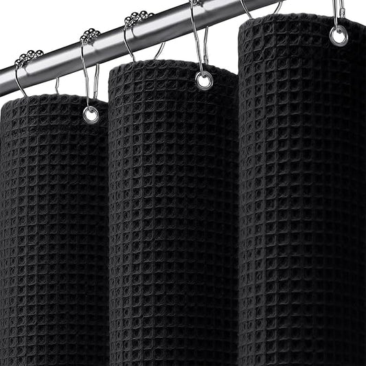 Stall Waffle Shower Curtain - Black Cotton Fabric Texture Heavyweight Shower Curtains for Narrow Bathroom,Washable,36Wx72L