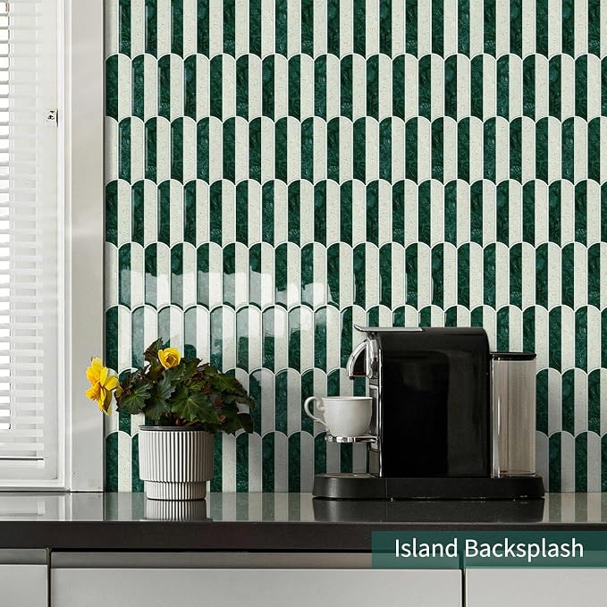 10-Sheet Upgraded Thicker Peel and Stick Kitchen Backsplash Tiles,Waterproof Self-Adhesive Vinyl Wall Tile Stick on Backsplash for Kitchen,Bathroom,Fireplace and RV(Green,12"×12")