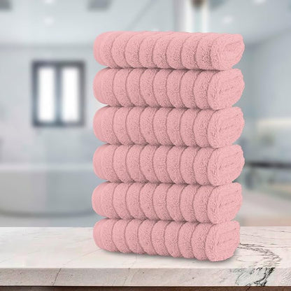 Elegant Comfort 100% Turkish Cotton Corduroy Ribbed Luxury Washcloths 6 Pack Soft 13 x 13 Inch - Higly Absorbent, Durable, Quick Dry, Spa Premium Hotel Quality for Bathroom or Travel, Dusty Rose