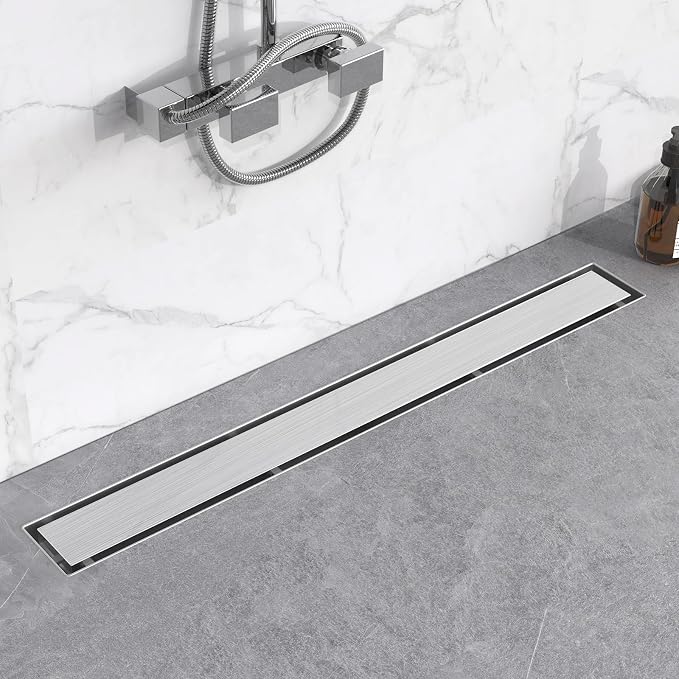 YEFU Linear Shower Drain 24 Inch, 2-in-1 Shower Floor Drain for Bathroom | Tile Insert Grate,Anti-Corrosion, 304 Stainless Steel, Shower Drain with Hair Strainer, Long Shower Drain Fits Toilet Kitchen