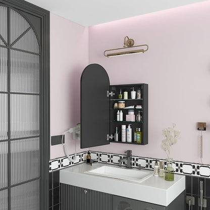 FKWin Bathroom Cabinet with Mirror, Surface Mount Arched Design, 16x30 Inch | Medicine Cabinet Mirror, Reversible Door, Space-Saving Storage, Elegant Arched Design, Black
