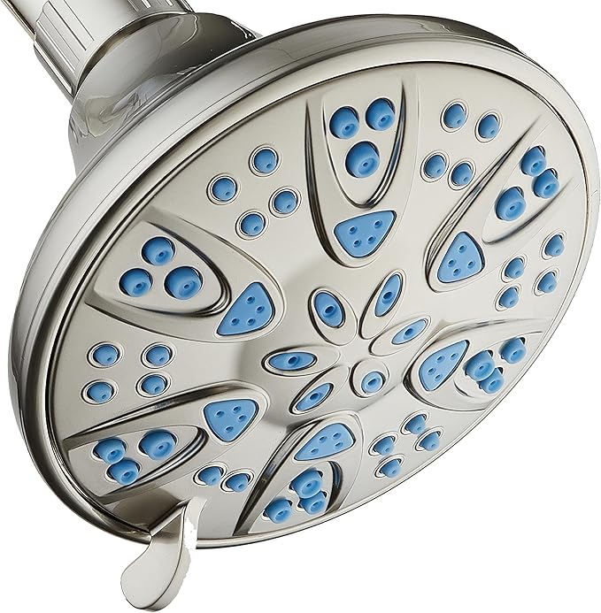 AquaDance Antimicrobial – Anti-Clog High-Pressure 6-Setting Head with Microban Nozzle Protection from Growth of Mold, Mildew & Bacteria for Stronger Shower 4", Aqua Blue Jets – 1.8 GPM