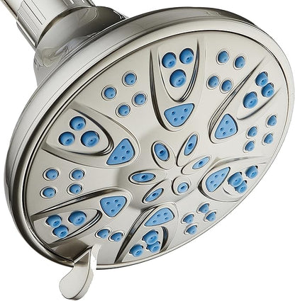 AquaDance Antimicrobial – Anti-Clog High-Pressure 6-Setting Head with Microban Nozzle Protection from Growth of Mold, Mildew & Bacteria for Stronger Shower 4", Aqua Blue Jets – 1.8 GPM