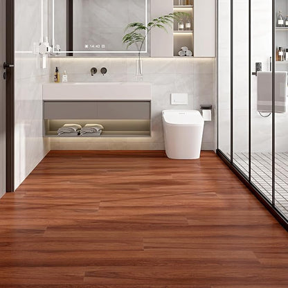 Hilarious Peel and Stick Vinyl Floor Tiles, Red Mahogany Wood 36 PCS 54 Sq.Ft Waterproof Stick On Flooring Self Adhesive Vinyl Flooring Stick on Tiles Vinyl Plank DIY for Bathroom Kitchen Living Room