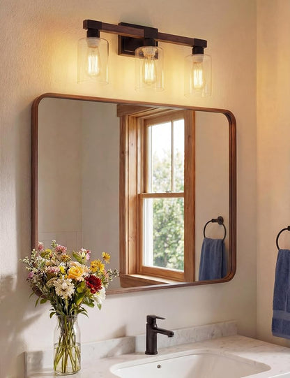 VOLISUN Farmhouse Bathroom Vanity Light Fixtures,3 Light,UL Certificated | 3 Light Bathroom Vanity Lights Over Mirror, Rustic Vanity Light for Bathrooms,Wood Bathrooms Lights Fixtures Over Mirror