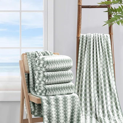 4 Piece Bath Towel Set Oversized Bath Sheet 35"x70" Bathroom Towel Extra Large Towel Set Soft Highly Absorbent & Quick Dry Premium Bath Sheet for Bathroom 600GSM Shower Towel Spa Gym Hotel,Green