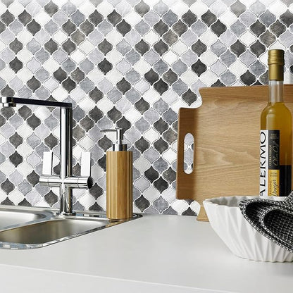 STICKGOO 10-Sheet Arabesque Tile Peel & Stick Backsplash, 12”X12” Gray Self-Adhesive Kitchen Backsplash Tiles (Thicker Design)