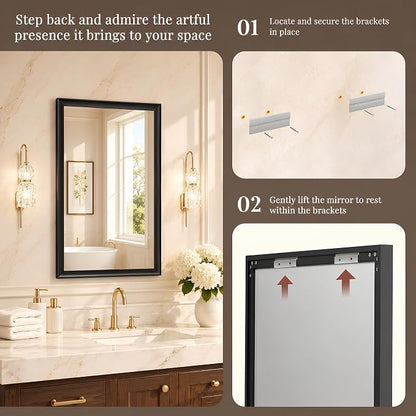 22x30 Inch Matte Black Bathroom Mirror for Over Sink | Curved Aluminum Frame Rectangular Vanity Mirror, HD Tempered Glass, Rust-Resistant Wall Mirror for Bedroom & Entryway