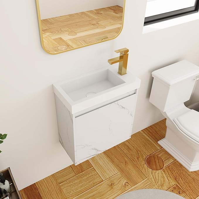20 Inch Bathroom Vanity with Sink Combo for Small Space, Wall-Mounted Bathroom Vanity with Soft Close Door,Modern Floating Bathroom Vanity with Top Basin & Storage Cabinet,White