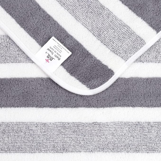 JML Bath Towels, 2 Pack, 27x55 in, Microfiber, Stripe Grey | Soft, Super Absorbent, Quick Dry, Lint-Free, Lightweight Bathroom Towel with Hanging Loop for Daily Use