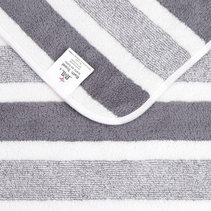 JML Bath Towels, 2 Pack, 27x55 in, Microfiber, Stripe Grey | Soft, Super Absorbent, Quick Dry, Lint-Free, Lightweight Bathroom Towel with Hanging Loop for Daily Use
