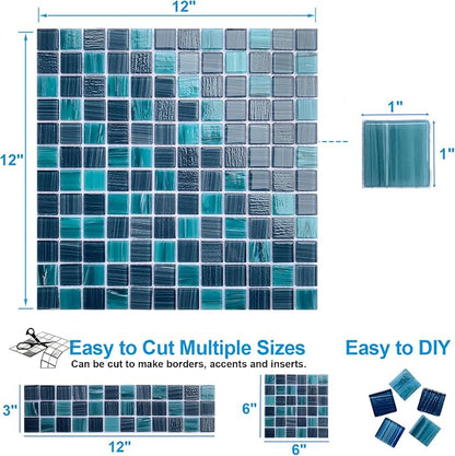 LSDECO 5 Sheets Glass Mosaic Tiles Backsplash, Pool Tiles, 12" x 12" Kitchen Backsplash Tile, Glass Tiles for Bathroom Border Shower Wall (5 Sq.Ft Topazstone)