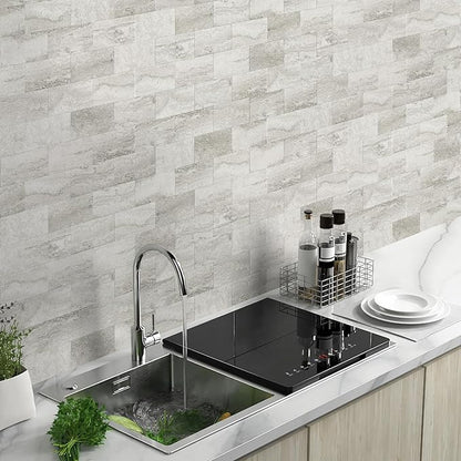 Vamos Tile 4-Piece Beige Mixed Grey Peel and Stick Backsplash Seamless Tile | 3''x6'' PVC Subway Tile,Matt Slate Stick on Backsplash for Kitchen/Bathroom/Fireplace/Laundry/Camper