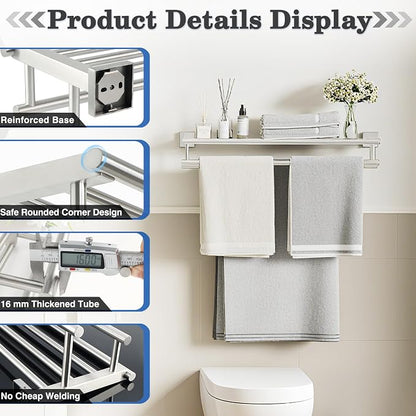 Alise Double Towel Rack for Bathroom Wall Mounted 28 Inch,Brushed Nickel | Bathroom Tower Holder Towel Shelf with Double Towel Bars,SUS304 Stainless Steel Towel Rack with Shelf