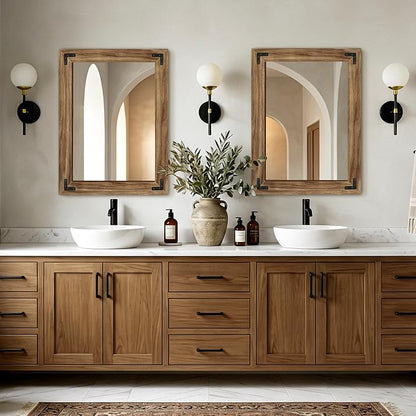 AMOISE Farmhouse Bathroom Vanity Mirror 32"x24" Vintage Rustic Wall Mirror | Wood Frame, Over Sink Mirror for Bathroom, Entryway, Bedroom, Living Room, Vertical or Horizontal Hanging