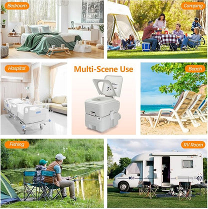 VINGLI Portable 5.8 Gallon Camping Toilet w/Carrying Bag,Large Capacity Tank for Camping,Boat/Truck (White, 5.3 Gallon)