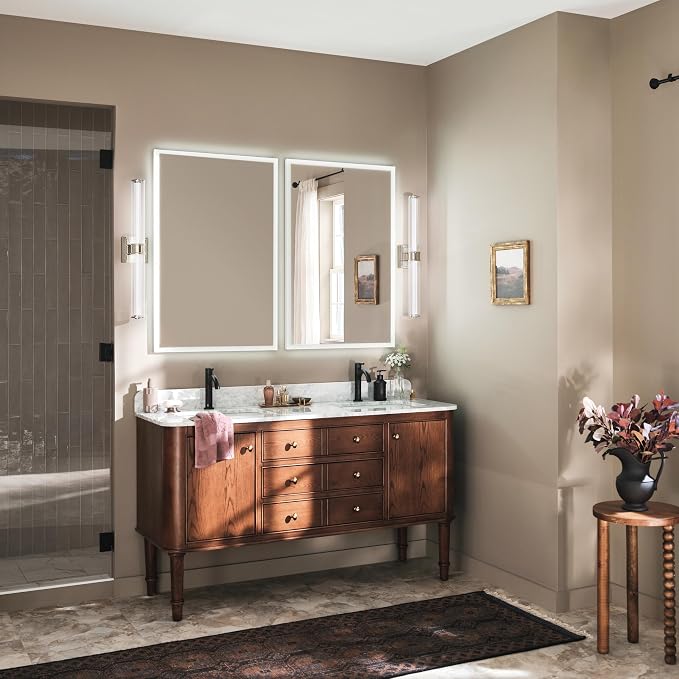 Kichler Laurene LED Bath Bar Light, Polished Nickel | Linear vanity light with clear fluted glass for bathroom mirrors (26.5" x 5"), 55196PNLED