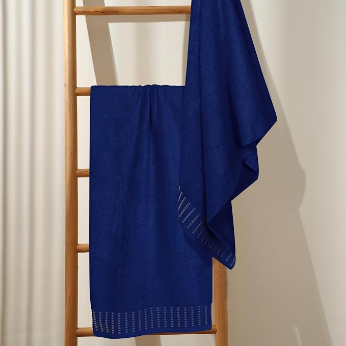 Cotton 2 Pack Oversized Bath Towel Set 28x55 inches, Large Bath Towels, Ultra Absorbant Compact Quickdry & Lightweight Towel, Ideal for Gym Travel Camp Pool - Navy Blue