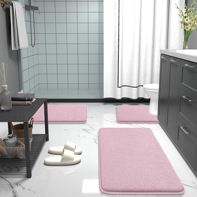 OLANLY Memory Foam Bathroom Runner Rugs 47x17, Long Bath Mats, Dusty Rose | Soft Quick Dry Bath Rugs, Non-Slip, Absorbent Machine Washable Mat for Bathroom Floor, Tub and Shower, Home Decor Accessories