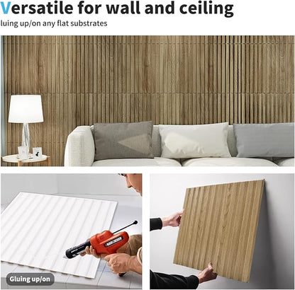Art3d 3D Fluted Textured Slat Wall Panels, 19.7 x 19.7 in, 12-Pack, Walnut | PVC, Waterproof, Scratch Proof, Wipeable, Break-Proof, Ideal for Home, Office and Commercial Spaces