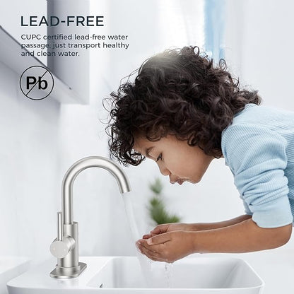 FORIOUS Single Handle Bathroom Sink Faucet 1 or 3 Hole Brushed Nickle, 360° Swivel Gooseneck Spout, Lead-Free, with cUPC Hose and Metal Pop Up Drain, Suitable for Bar Kitchen RV Vanity